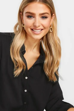 M&Co Womens Black Frill Hem Tab Sleeve Shirt><noscript><img width=