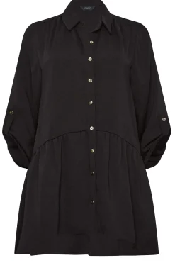 M&Co Womens Black Frill Hem Tab Sleeve Shirt><noscript><img width=