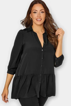M&Co Womens Black Frill Hem Shirt>Women Shirts