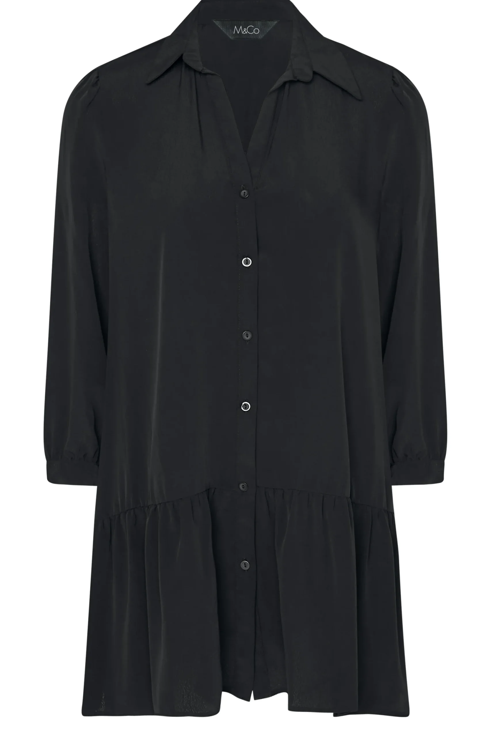 M&Co Womens Black Frill Hem Shirt>Women Shirts
