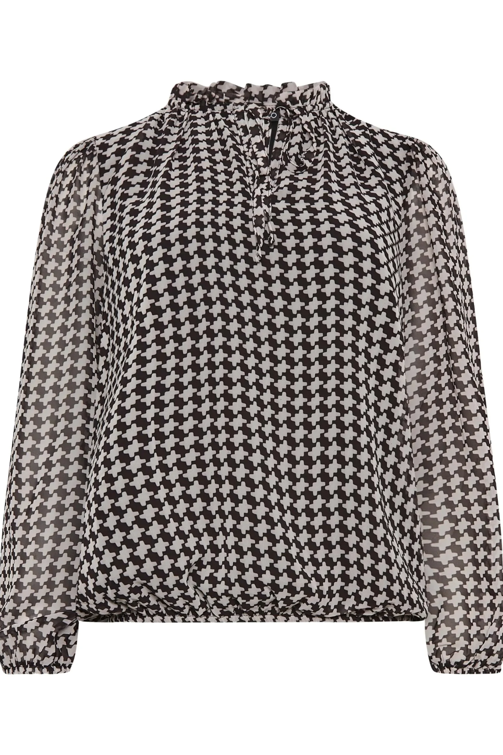 M&Co Womens Black Geometric Print Tie Neck Blouse>Women Long Sleeve Tops