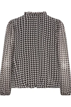 M&Co Womens Black Geometric Print Tie Neck Blouse><noscript><img width=