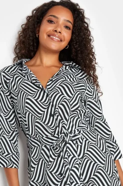 M&Co Womens Black Geometric Print Tie Waist Shirt Dress><noscript><img width=