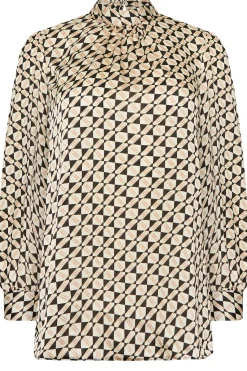 M&Co Womens Black Geometric Print High Neck Satin Blouse><noscript><img width=