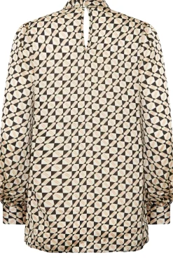 M&Co Womens Black Geometric Print High Neck Satin Blouse><noscript><img width=