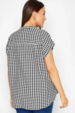M&Co Womens Black Gingham Grown On Sleeve Top><noscript><img width=