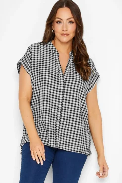M&Co Womens Black Gingham Grown On Sleeve Top><noscript><img width=