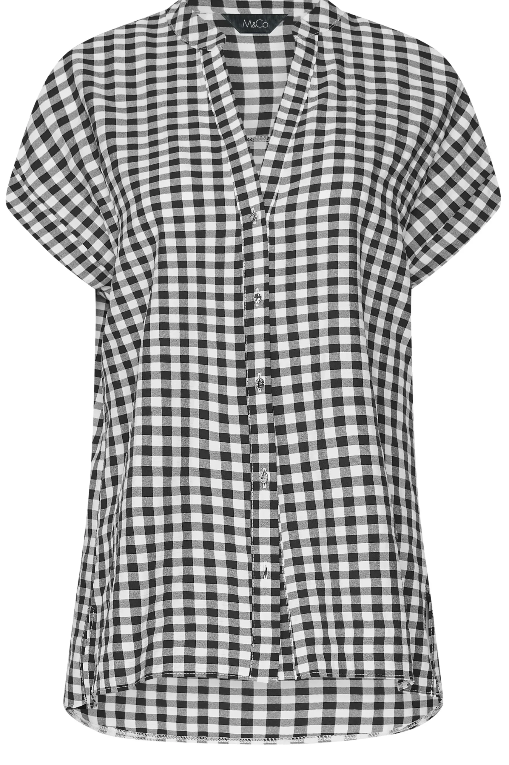 M&Co Womens Black Gingham Grown On Sleeve Top>Women Short Sleeve Tops