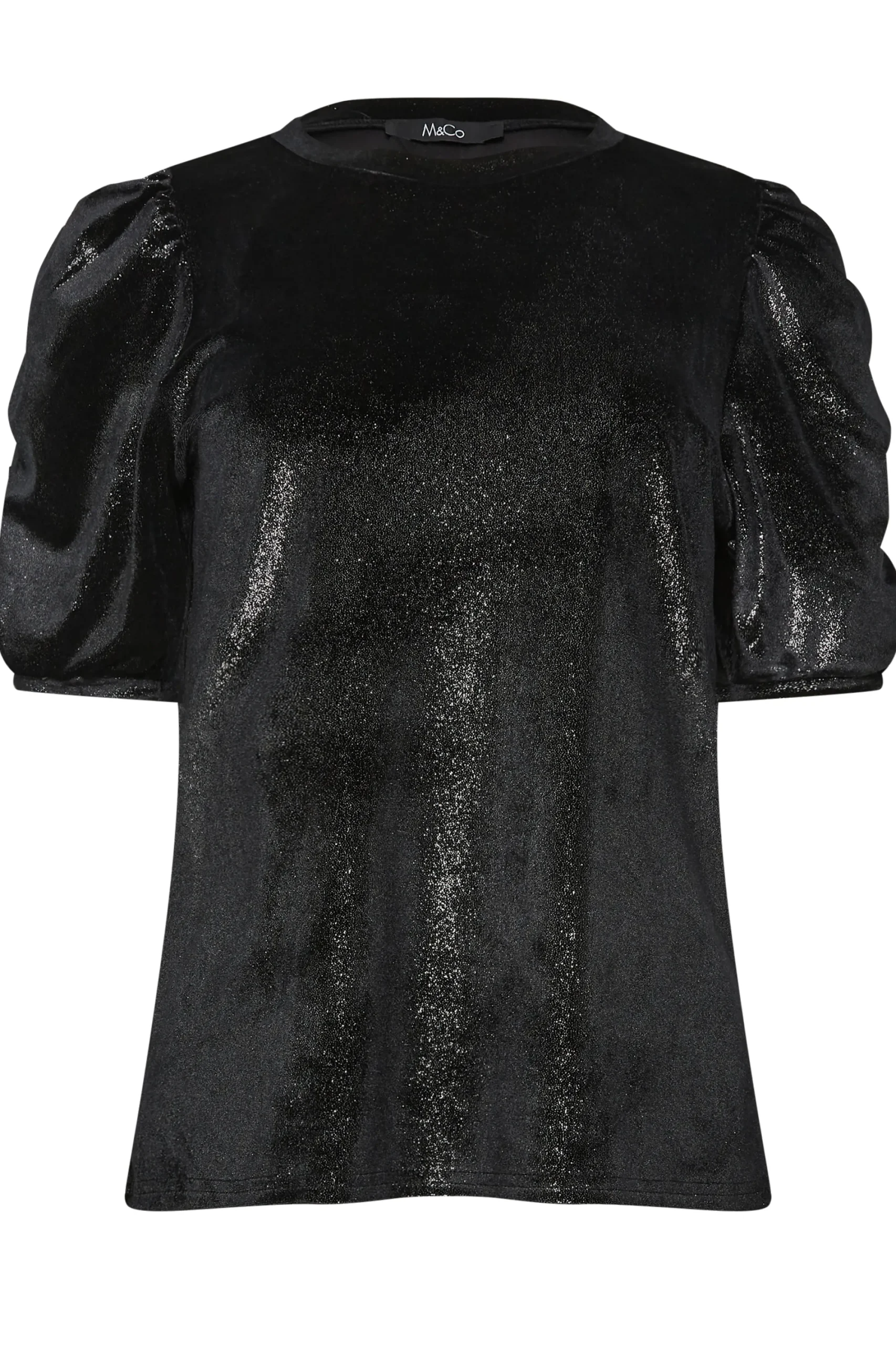M&Co Womens Black Glitter Velvet Touch Ruched Sleeve Blouse>Women Blouses