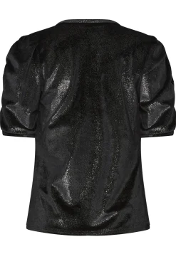 M&Co Womens Black Glitter Velvet Touch Ruched Sleeve Blouse><noscript><img width=