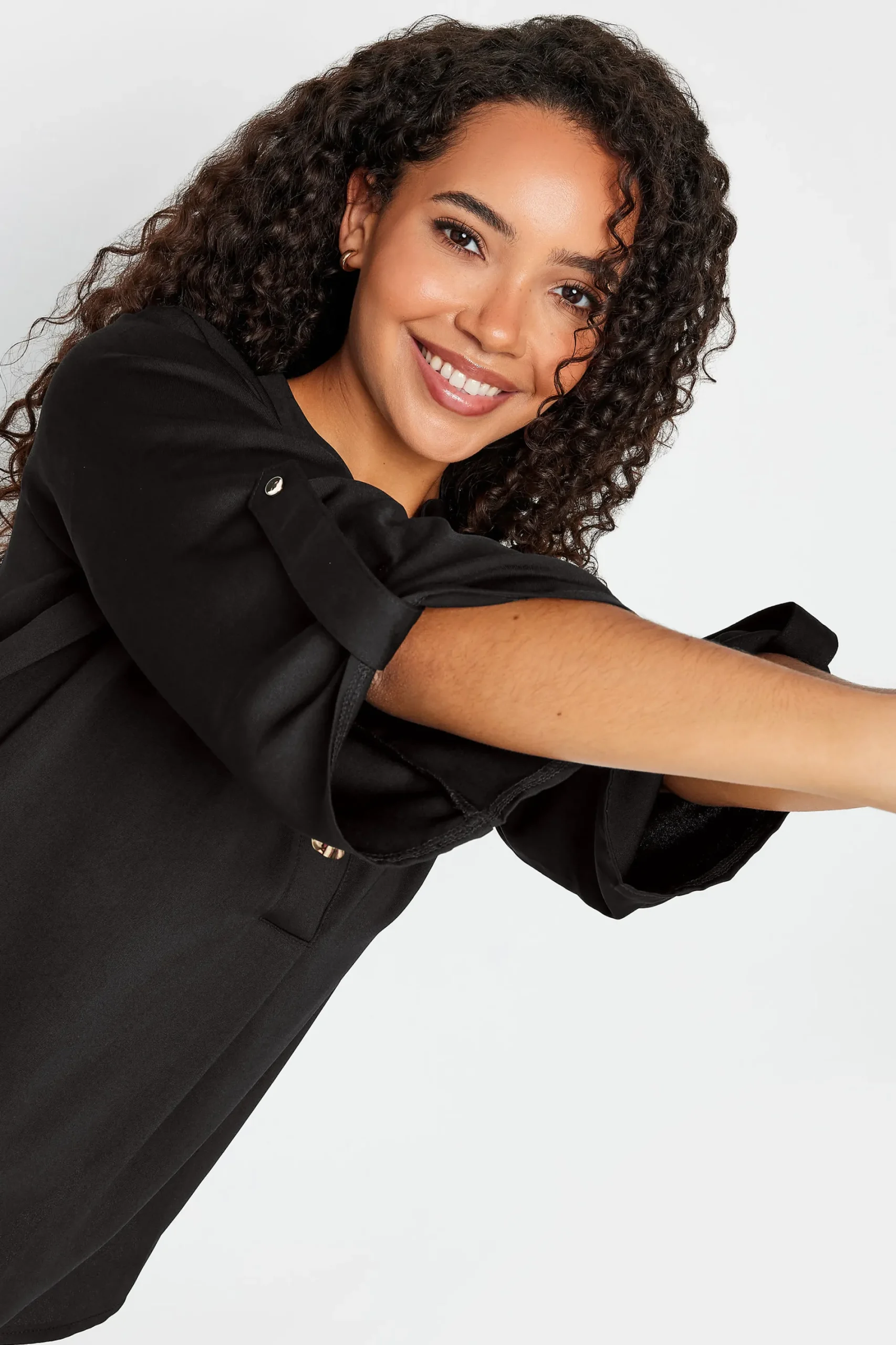 M&Co Womens Black Gold Statement Button Tab Sleeve Shirt>Women Shirts