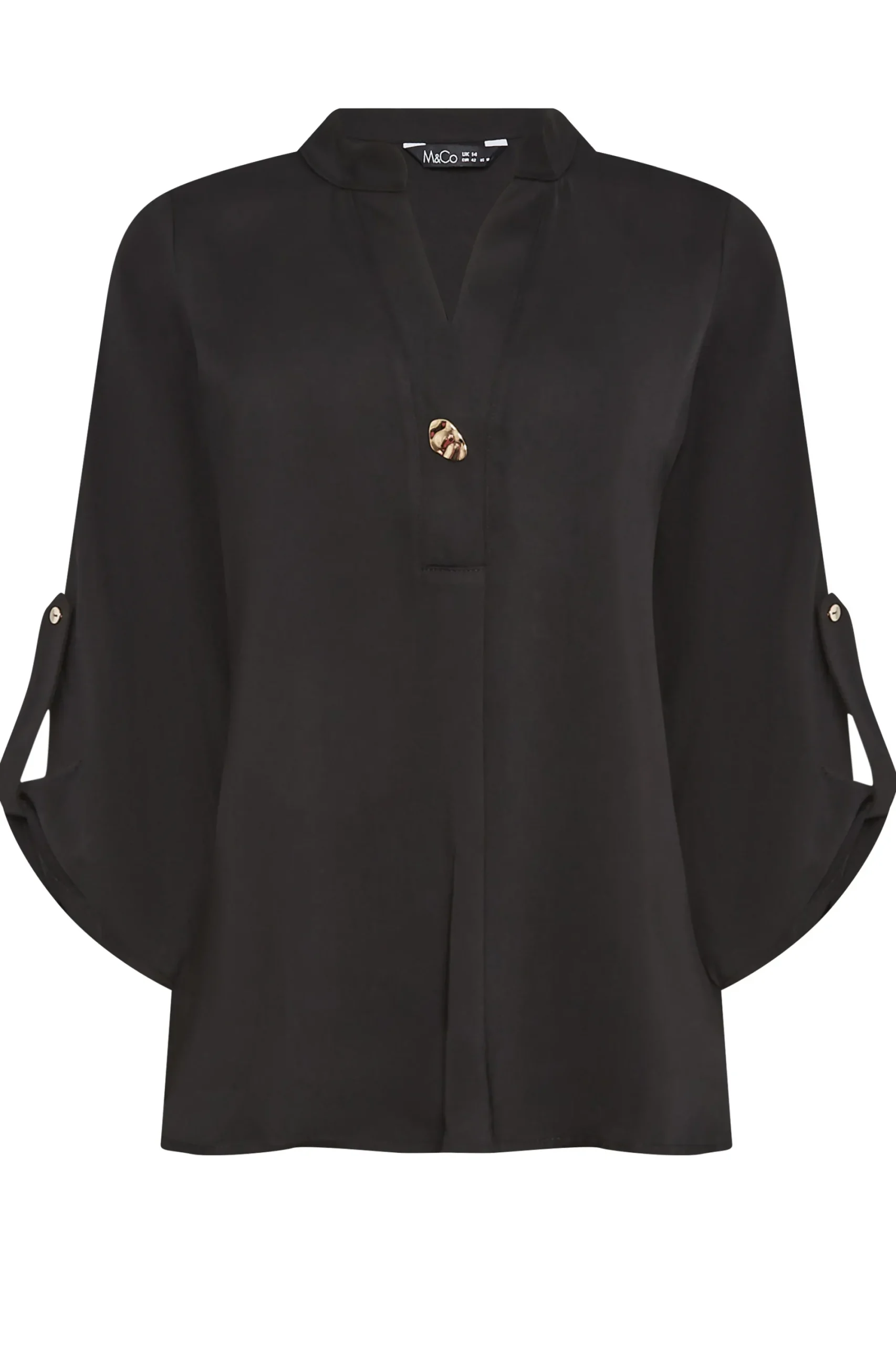 M&Co Womens Black Gold Statement Button Tab Sleeve Shirt>Women Shirts