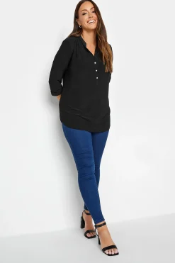 M&Co Womens Black Half Placket Jersey Shirt><noscript><img width=