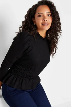 M&Co Womens Black High Frill Neck Blouse>Women Long Sleeve Tops
