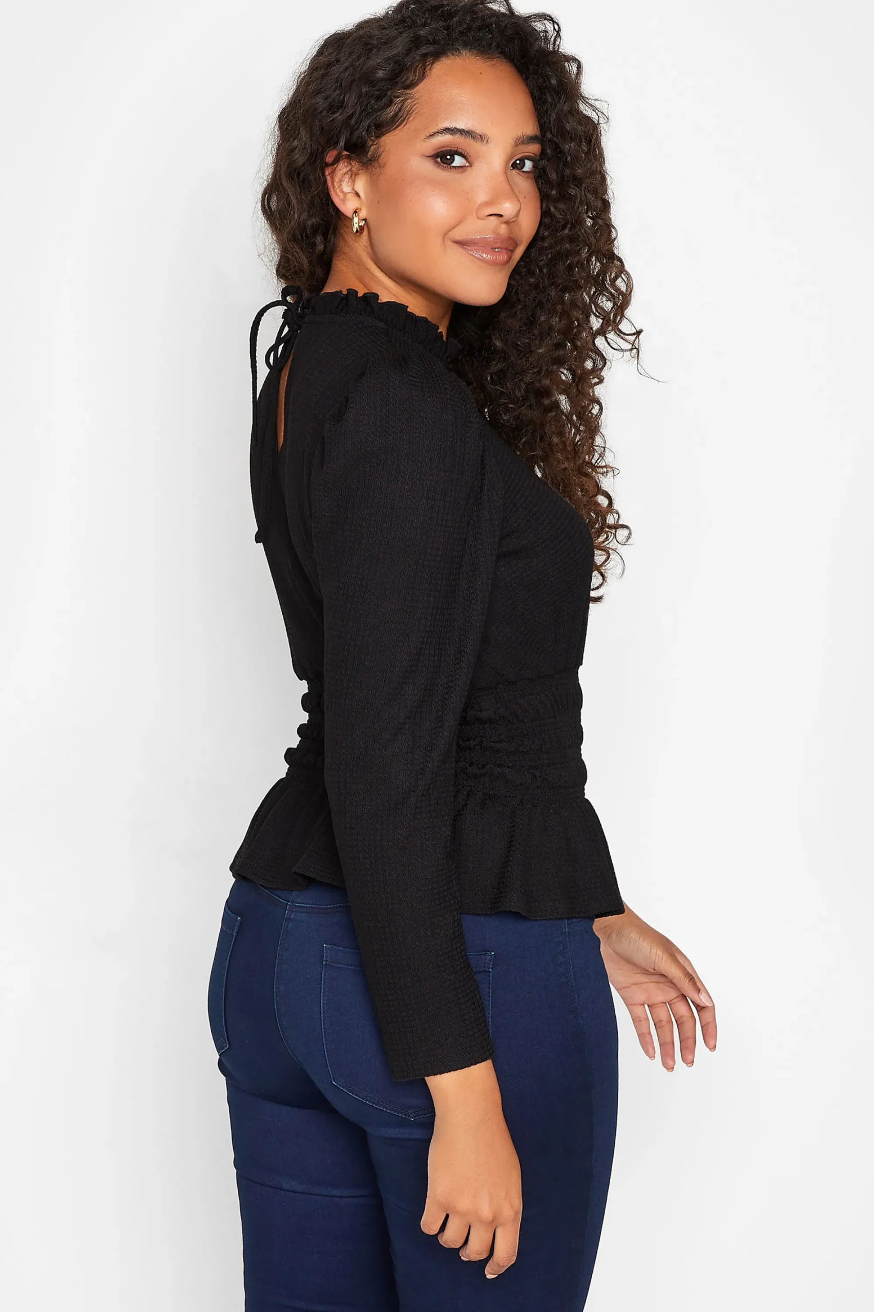 M&Co Womens Black High Frill Neck Blouse>Women Long Sleeve Tops