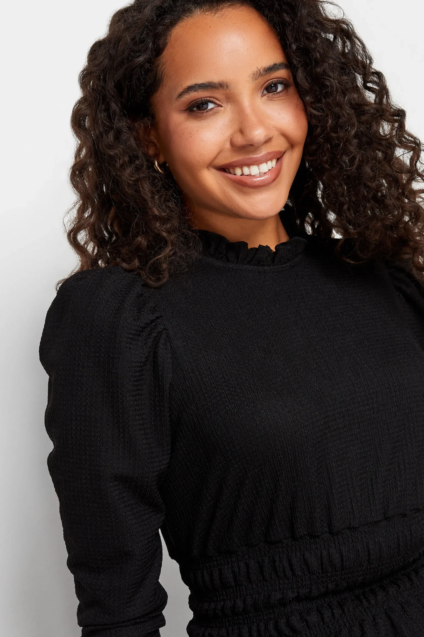 M&Co Womens Black High Frill Neck Blouse>Women Long Sleeve Tops