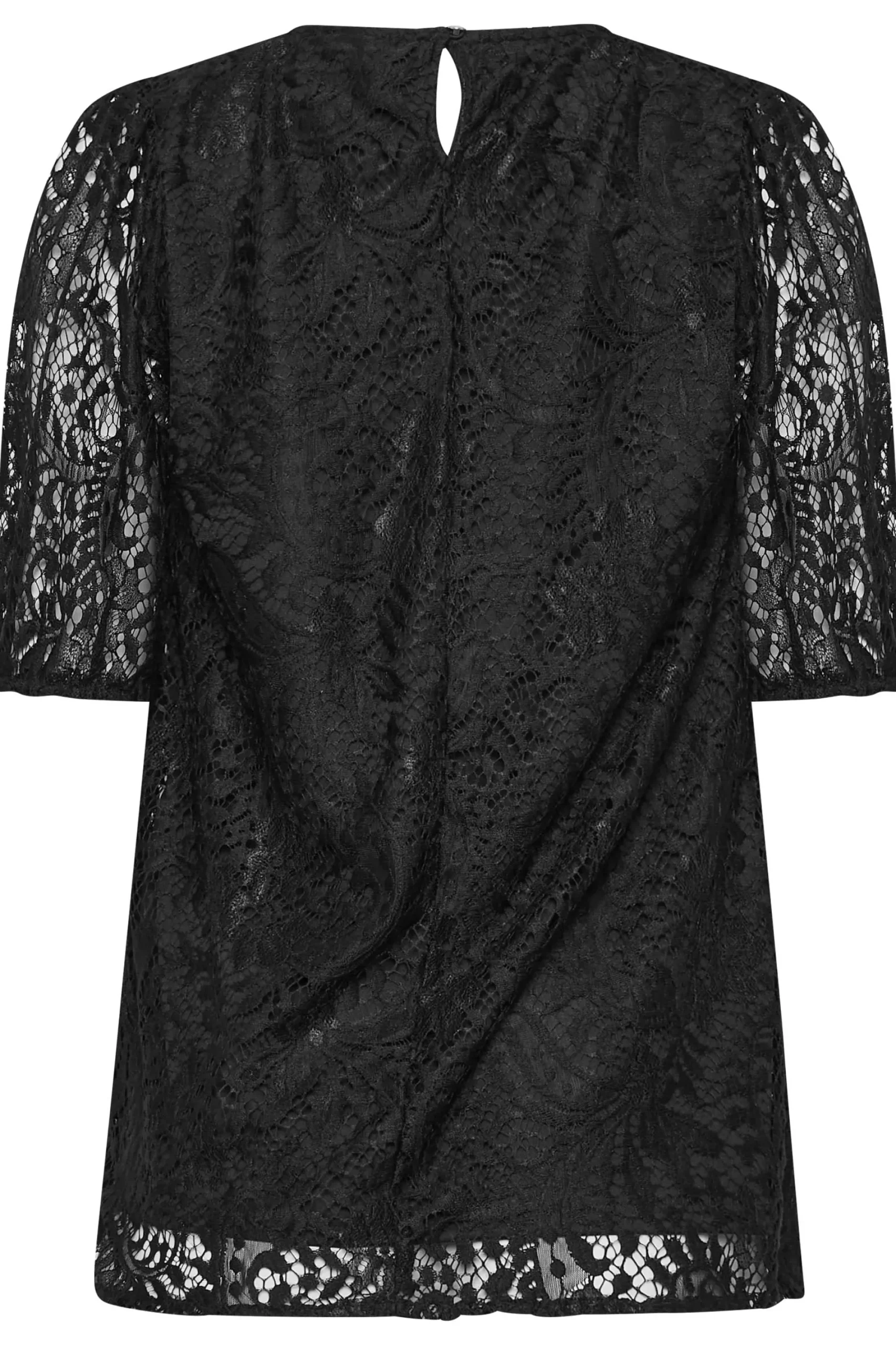 M&Co Womens Black Lace Puff Sleeve Blouse>Women Blouses
