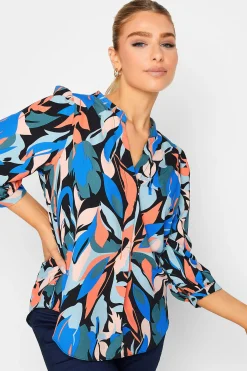 M&Co Womens Black Leaf Print Half Placket Shirt>Women Shirts