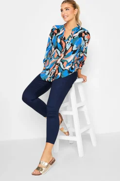 M&Co Womens Black Leaf Print Half Placket Shirt>Women Shirts
