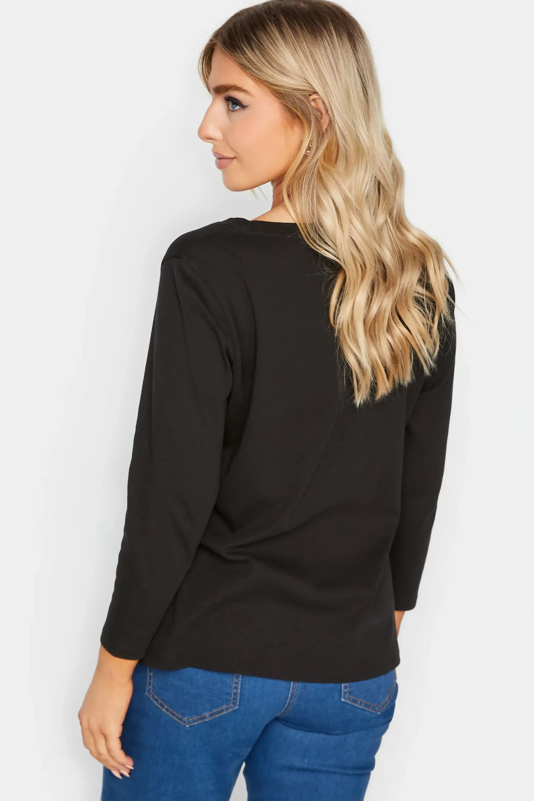 M&Co Womens Black Long Sleeve Cotton Blend Top>Women T-Shirts