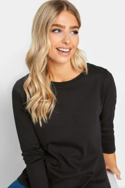 M&Co Womens Black Long Sleeve Cotton Blend Top><noscript><img width=
