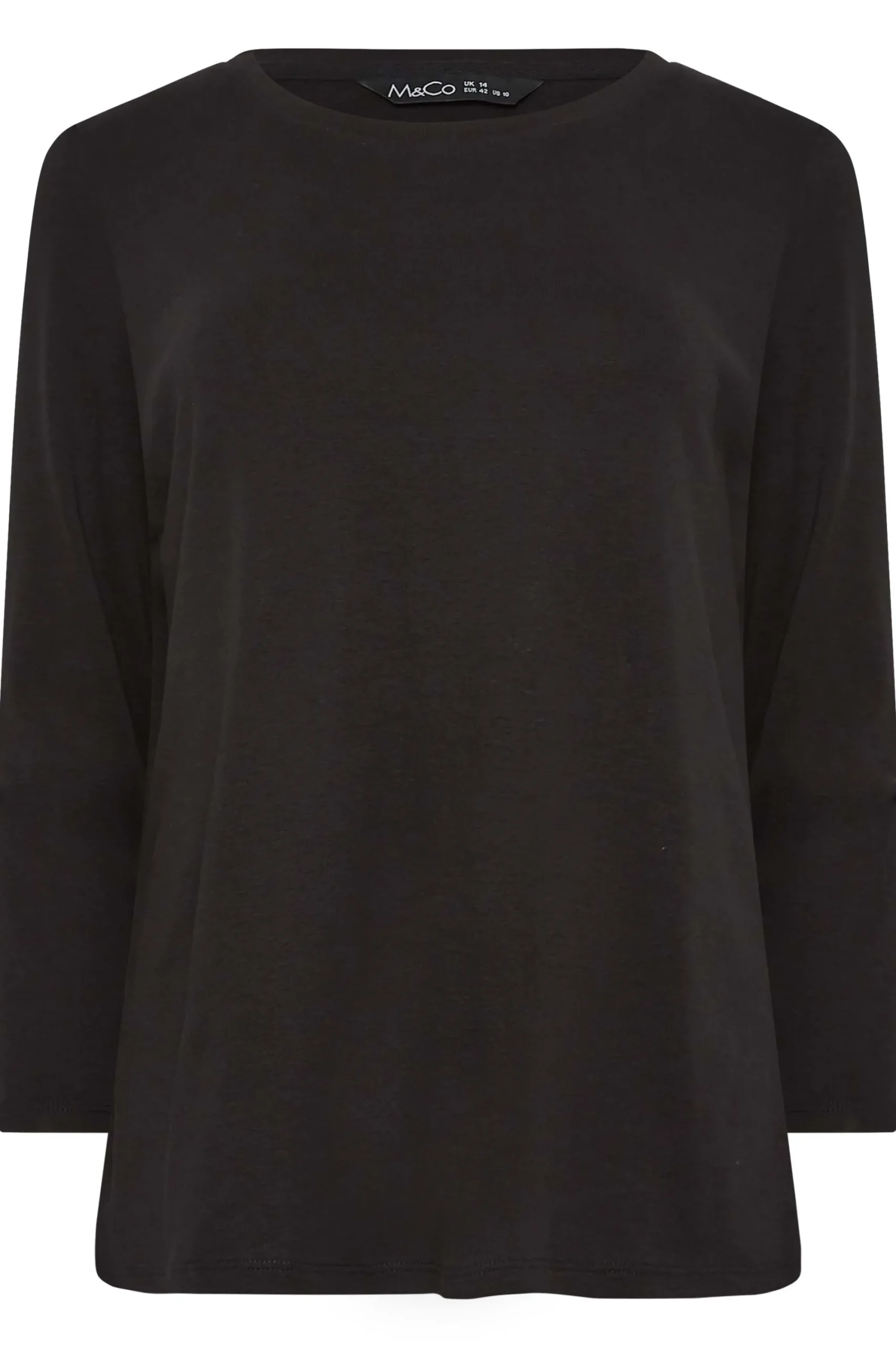 M&Co Womens Black Long Sleeve Cotton Blend Top>Women T-Shirts