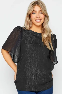 M&Co Womens Black Metallic Angel Sleeve Blouse>Women Shirts