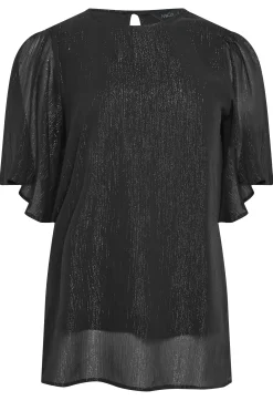 M&Co Womens Black Metallic Angel Sleeve Blouse><noscript><img width=