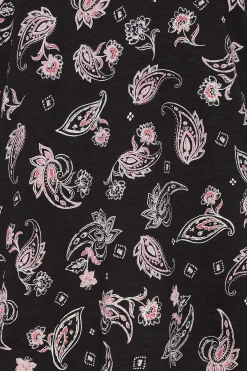 M&Co Womens Black Paisley Print Notch Neck Cotton T-Shirt><noscript><img width=