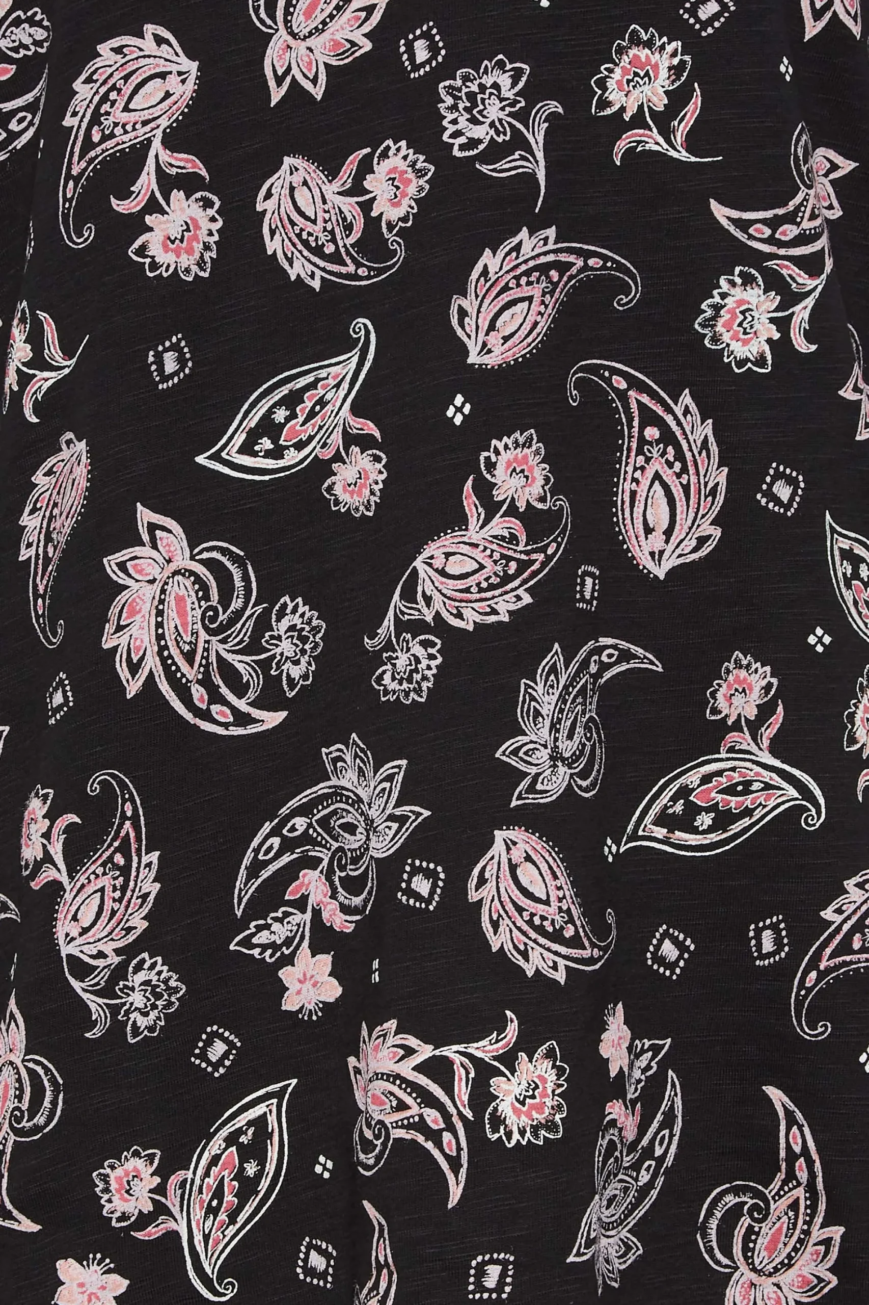 M&Co Womens Black Paisley Print Notch Neck Cotton T-Shirt>Women T-Shirts