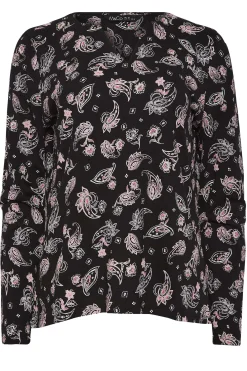 M&Co Womens Black Paisley Print Notch Neck Cotton T-Shirt><noscript><img width=