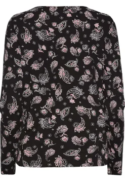 M&Co Womens Black Paisley Print Notch Neck Cotton T-Shirt><noscript><img width=