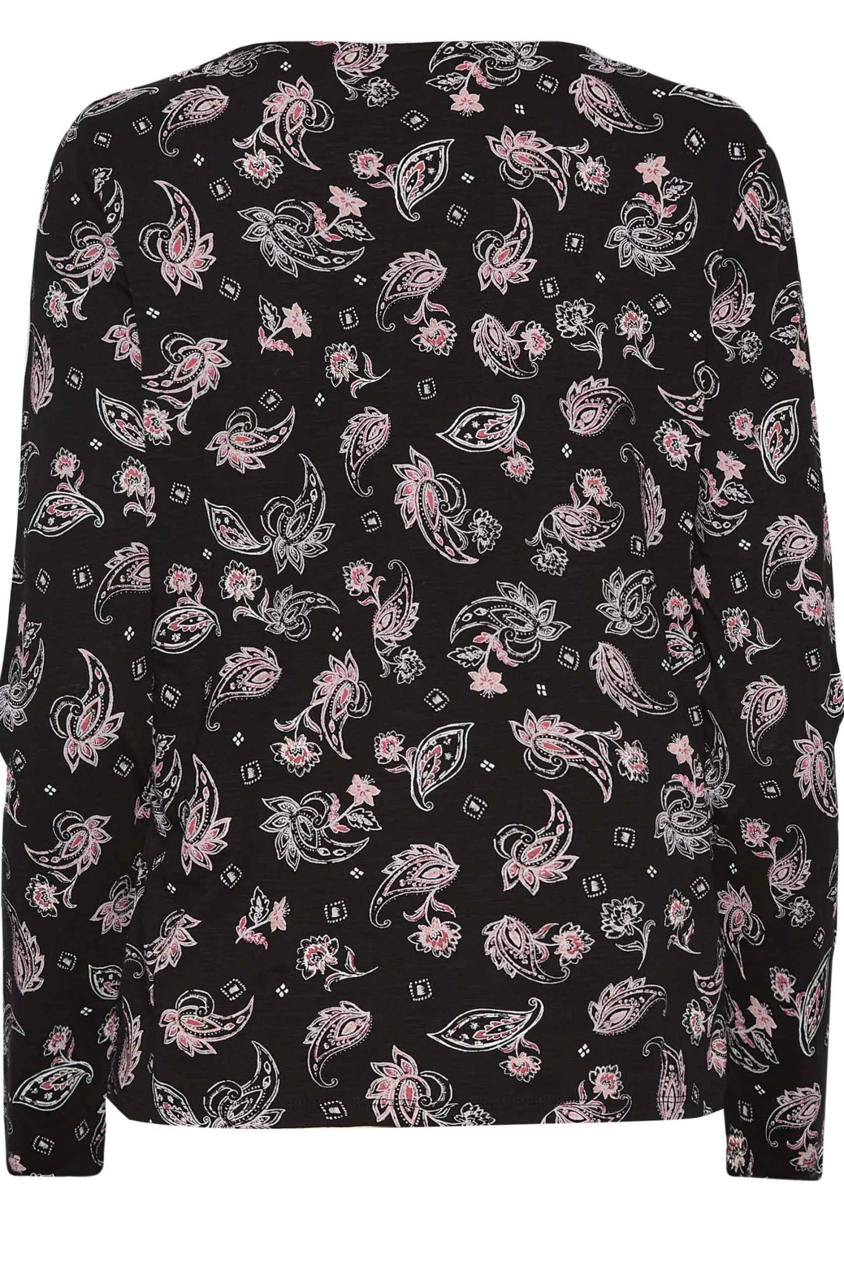 M&Co Womens Black Paisley Print Notch Neck Cotton T-Shirt>Women T-Shirts