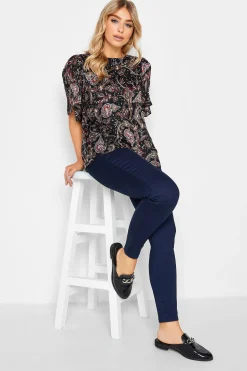 M&Co Womens Black Paisley Print Angel Sleeve Blouse>Women Blouses