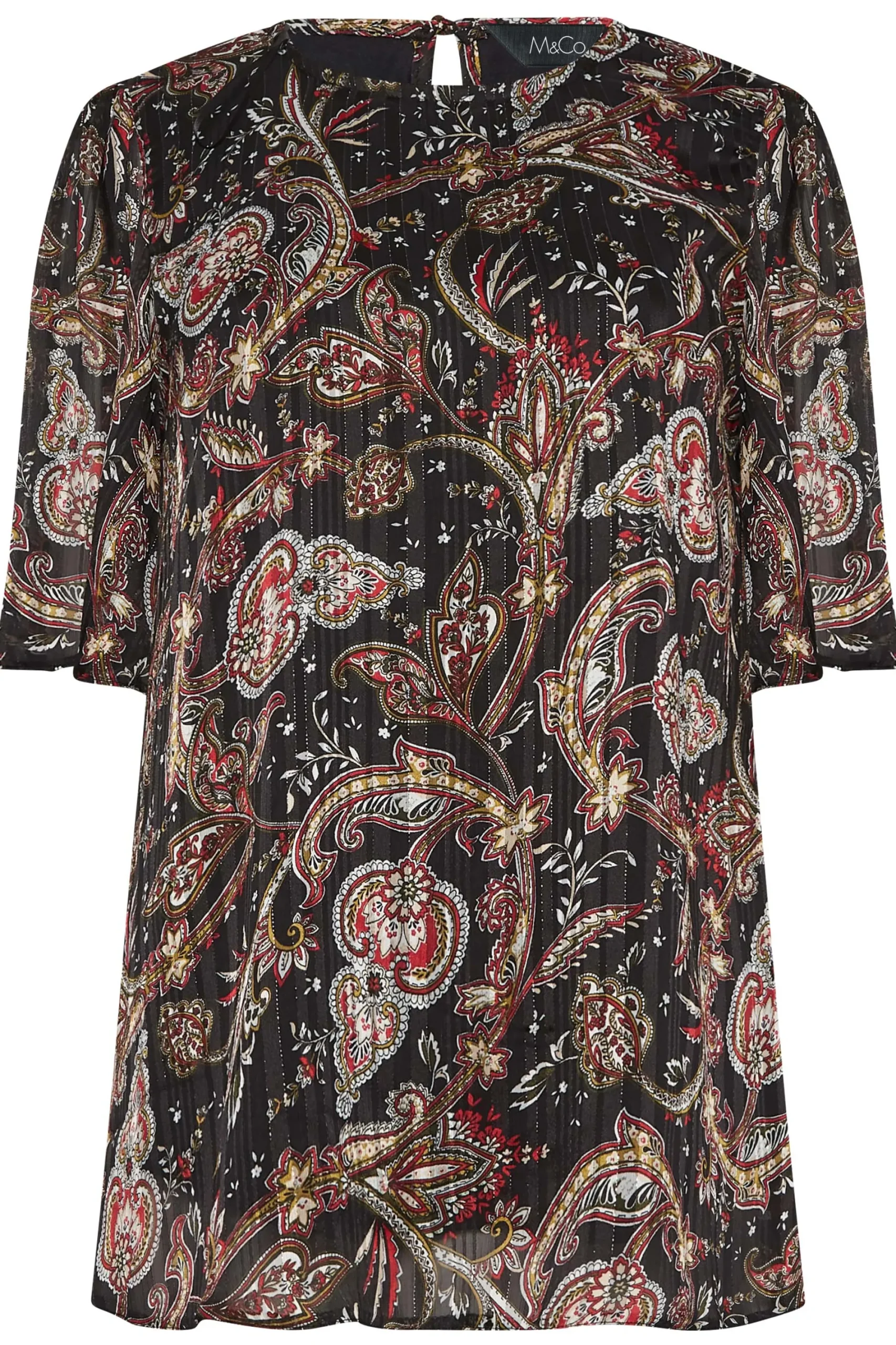M&Co Womens Black Paisley Print Angel Sleeve Blouse>Women Blouses