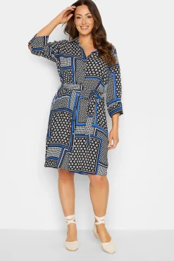 M&Co Womens Black Patchwork Print Belted Tunic Shirt Dress>Women Shirt Dresses