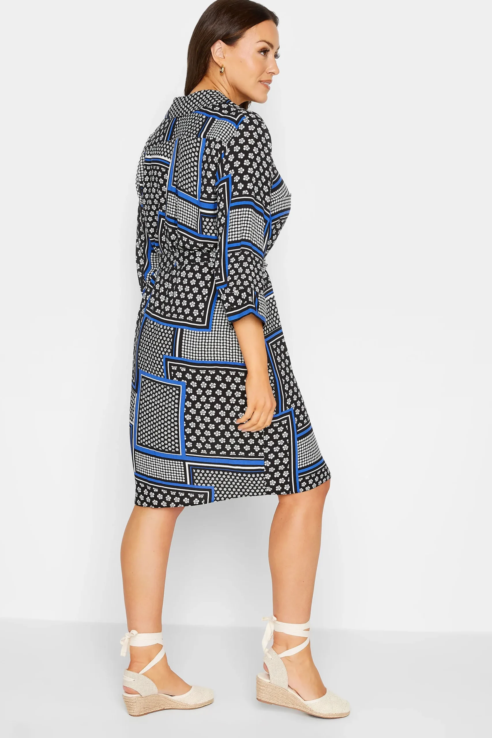 M&Co Womens Black Patchwork Print Belted Tunic Shirt Dress>Women Shirt Dresses