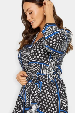 M&Co Womens Black Patchwork Print Belted Tunic Shirt Dress><noscript><img width=