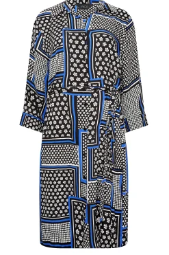 M&Co Womens Black Patchwork Print Belted Tunic Shirt Dress><noscript><img width=