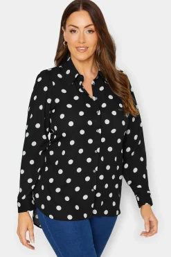 M&Co Womens Black Polka Dot Tie Belt Shirt>Women Shirts