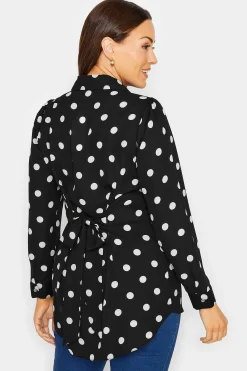 M&Co Womens Black Polka Dot Tie Belt Shirt><noscript><img width=
