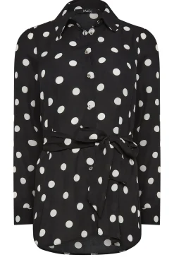 M&Co Womens Black Polka Dot Tie Belt Shirt><noscript><img width=