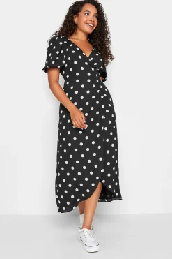 M&Co Womens Black Polka Dot Wrap Dress>Women Midi Dresses