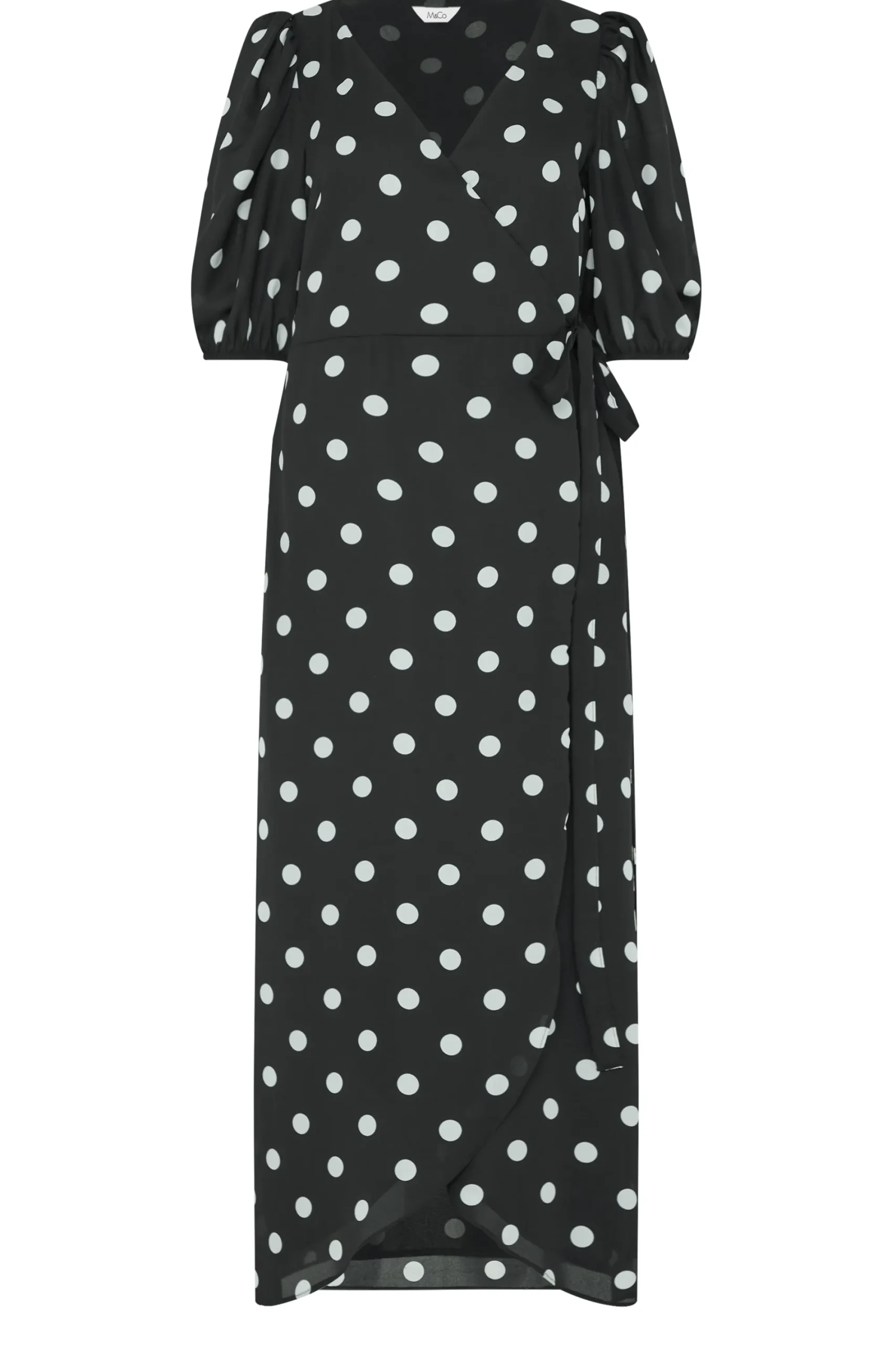 M&Co Womens Black Polka Dot Wrap Dress>Women Midi Dresses