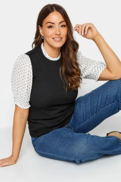 M&Co Womens Black Polka Dot Sleeve Blouse>Women Short Sleeve Tops