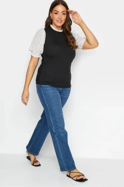 M&Co Womens Black Polka Dot Sleeve Blouse><noscript><img width=