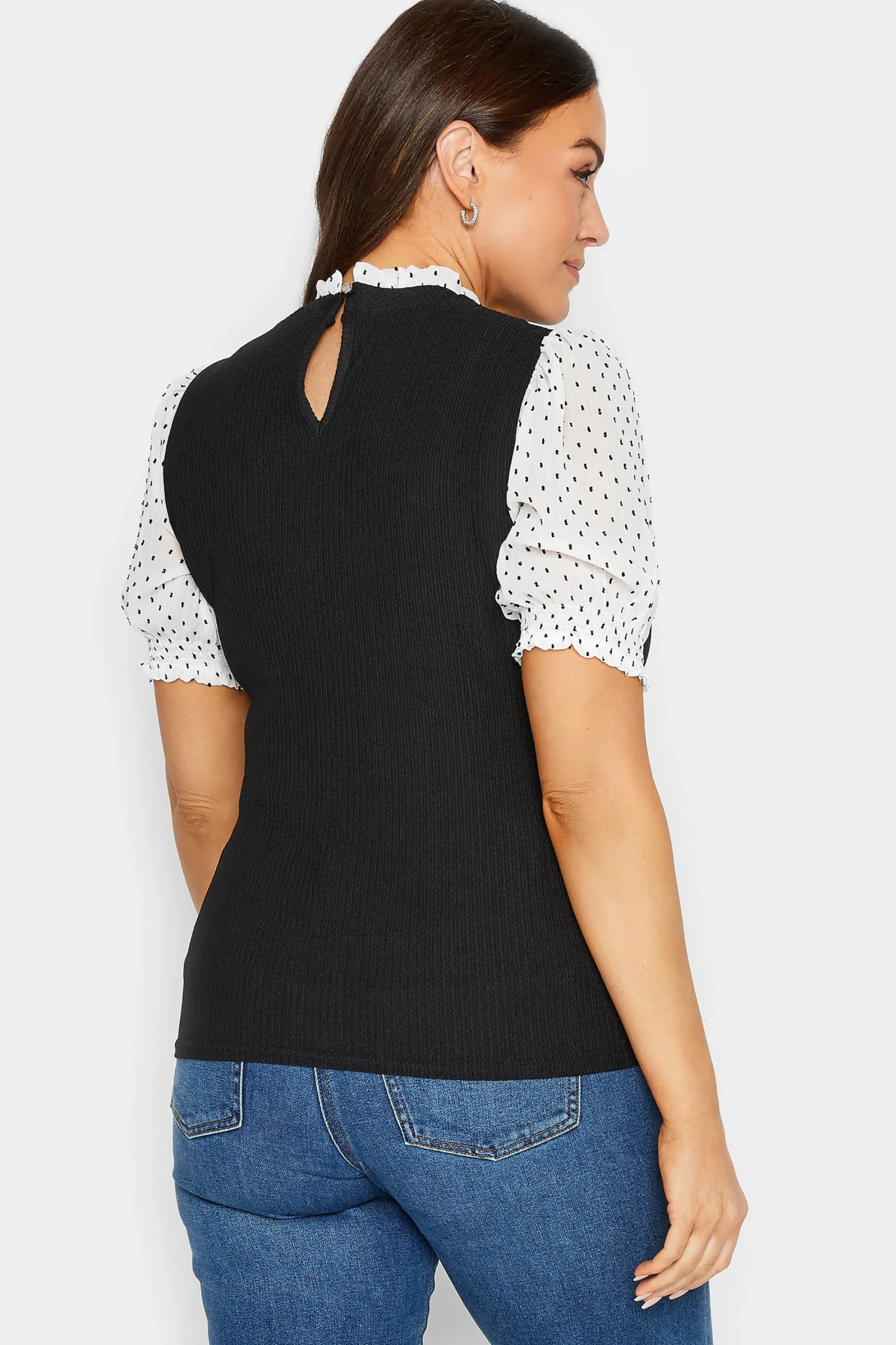 M&Co Womens Black Polka Dot Sleeve Blouse>Women Short Sleeve Tops