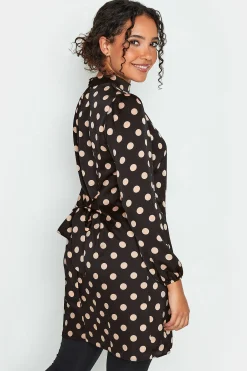 M&Co Womens Black Polka Dot Print High Neck Tunic Blouse><noscript><img width=