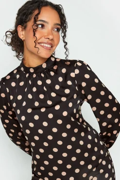 M&Co Womens Black Polka Dot Print High Neck Tunic Blouse><noscript><img width=