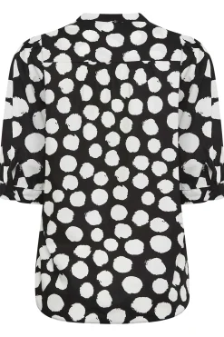M&Co Womens Black Polka Dot Puff Sleeve Shirt><noscript><img width=